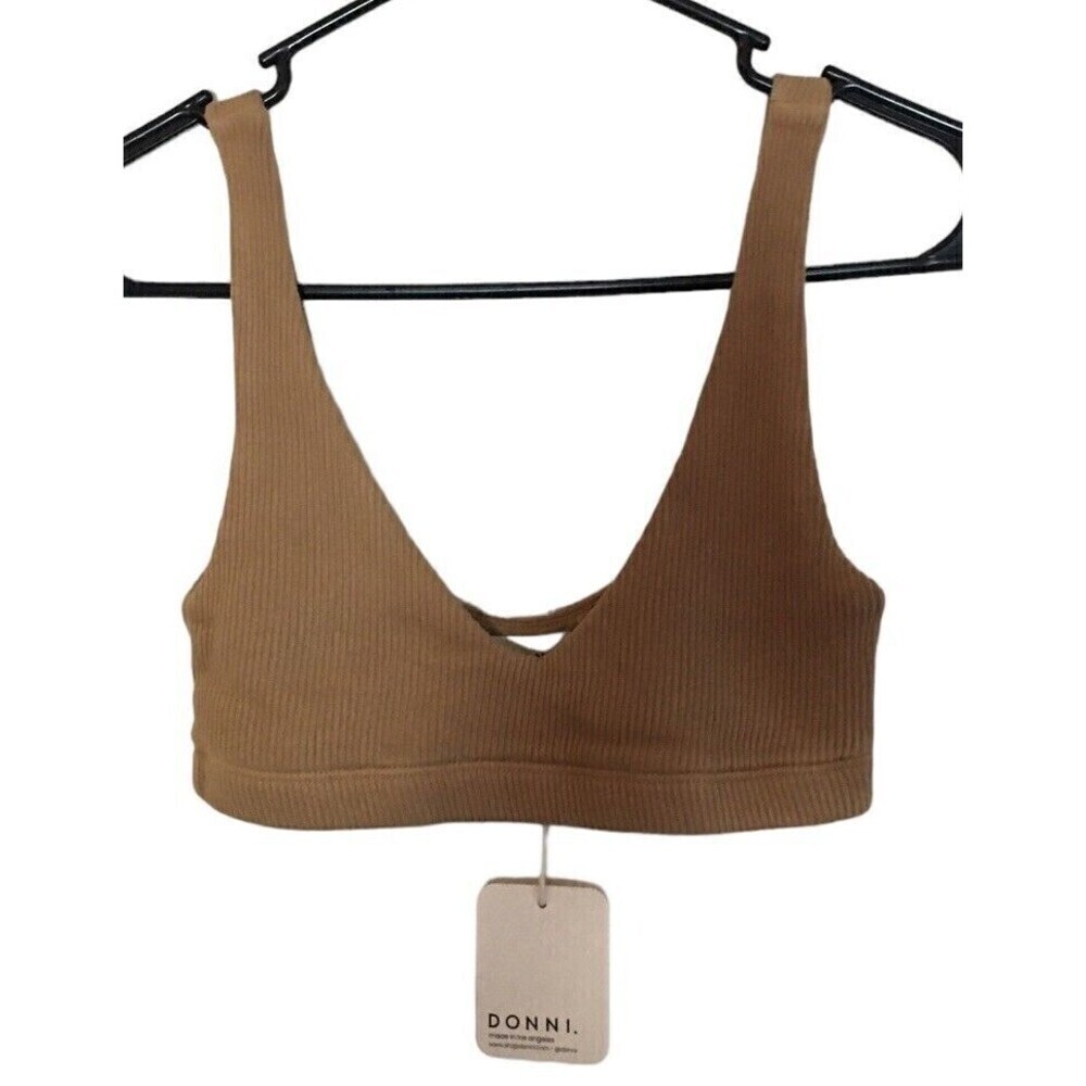 Donni. Camel Bralette Size XXS Ribbed XX-Small 100% Cotton Brown 2XS New NWT